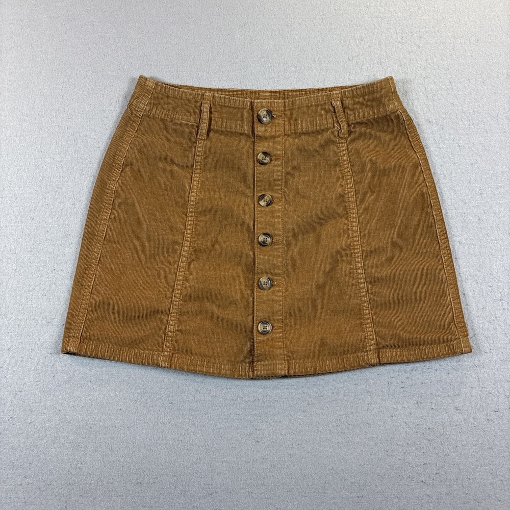 American Eagle Skirt Brown Super Stretch Hi-Rise A-Line Corduroy Button size 2